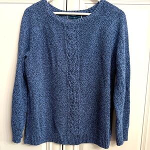 Karen Scott Size Large Long Sleeve Scoop Neck Navy Marled Cable Knit Sweater
